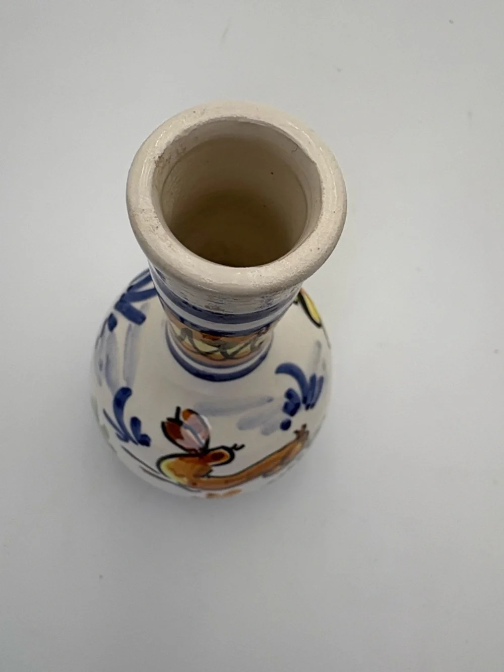 Vintage Talavera Style Hand-Painted Ceramic Vase with Leaping Deer Motif